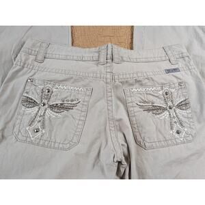 Miss Me Khaki Cargo Pocket Embellished Studded Cotton Stretch Womens 27 (32x32)